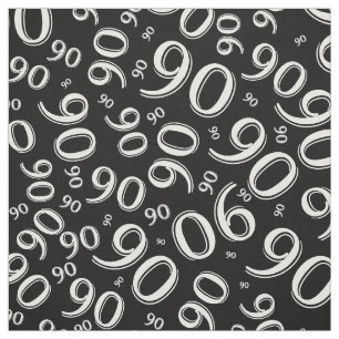 Black and White Number 90 Typography Pattern Fabric