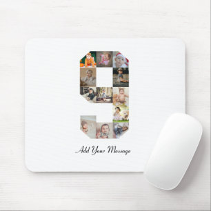 Black and White Number 9 Photo Collage Mouse Mat