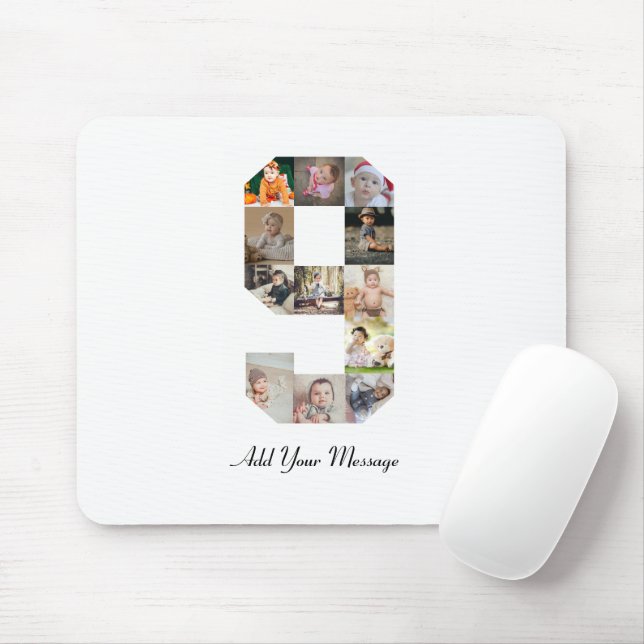 Black and White Number 9 Photo Collage Mouse Mat (With Mouse)