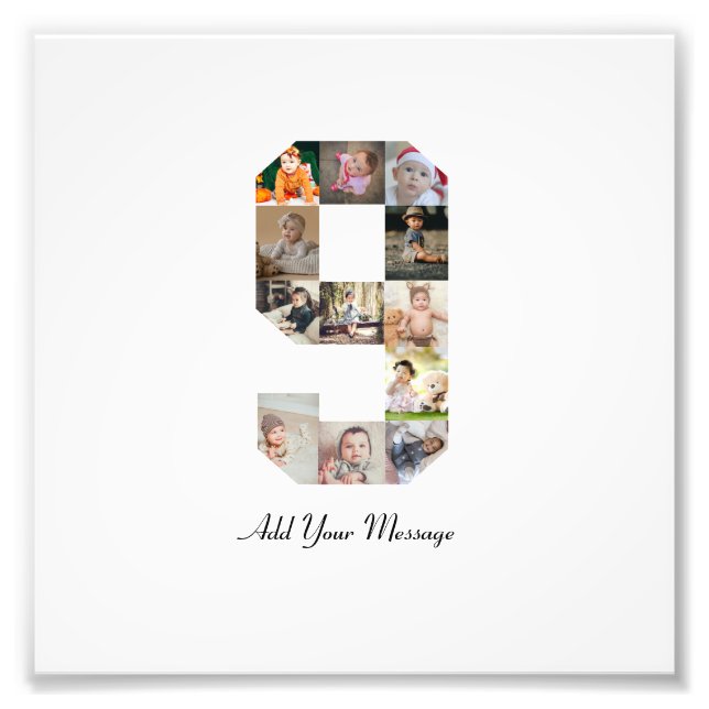 Black and White Number 9 Photo Collage Print (Front)