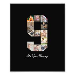 Black and White Number 9 Photo Collage Print