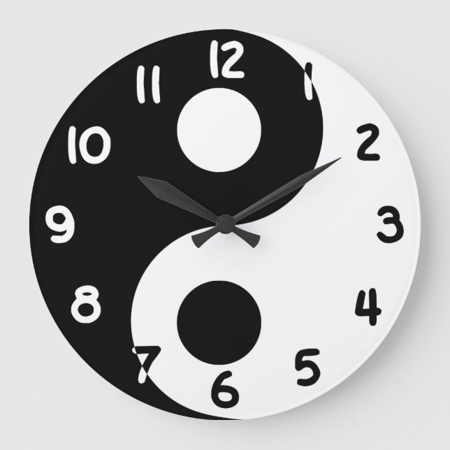 Black and White Numbers Yin Yang Large Clock (Front)