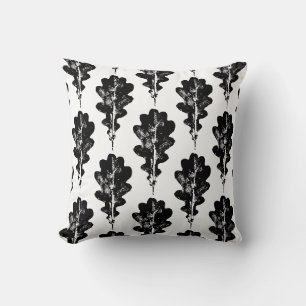Black and White Oak Leaf Print Pattern Cushion
