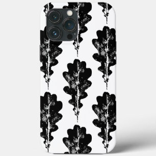 Black and White Oak Leaf Print Pattern iPhone Case