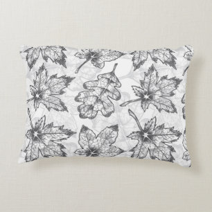 Black And White Oak Leafs Pattern Decorative Cushion