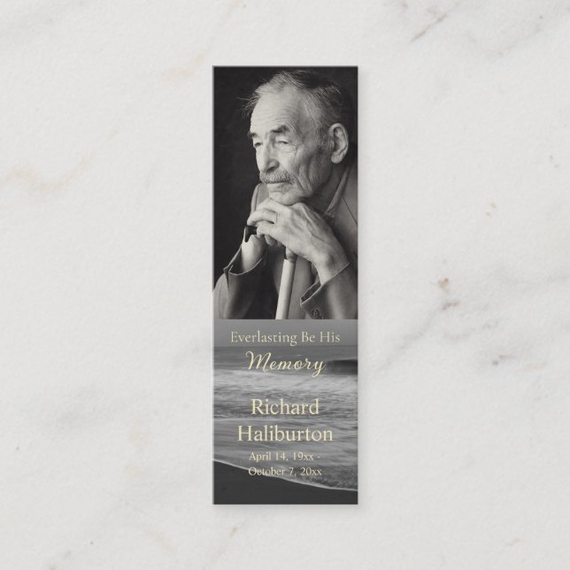 Black and White Ocean Photo Memorial Bookmark Mini Business Card (Front)