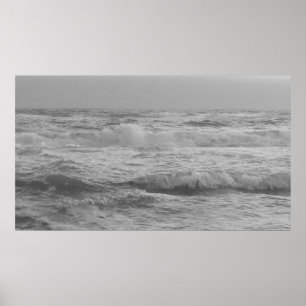 Black and White Ocean Waves Poster