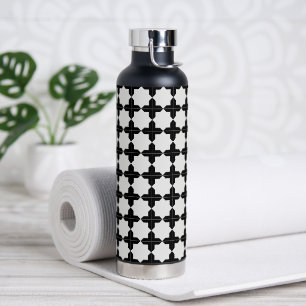 Black and White Octogan Tile Pattern Water Bottle