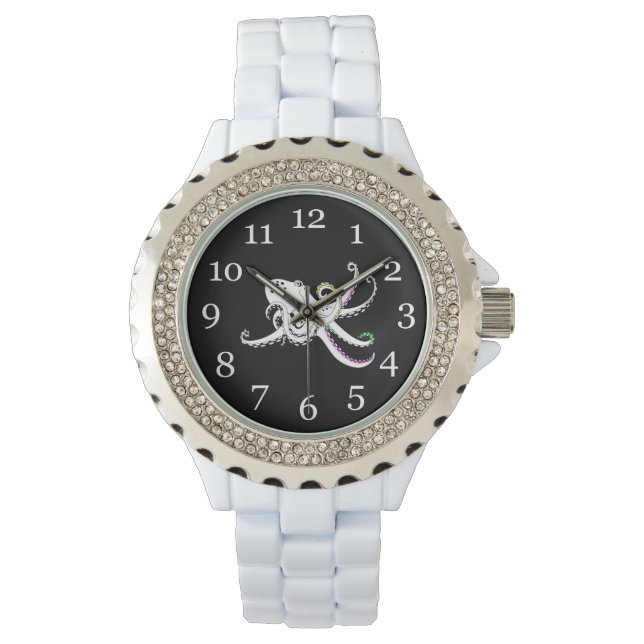 Black and White Octopus Bright Colourful Tentacles Watch (Front)