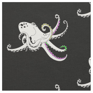 Black and White Octopus Cool Colourful Tentacles Fabric