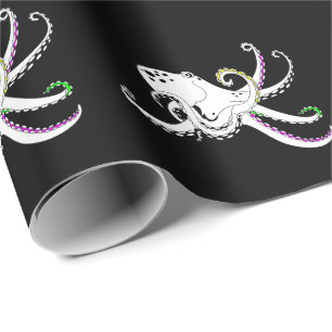 Black and White Octopus Cool Colourful Tentacles Wrapping Paper