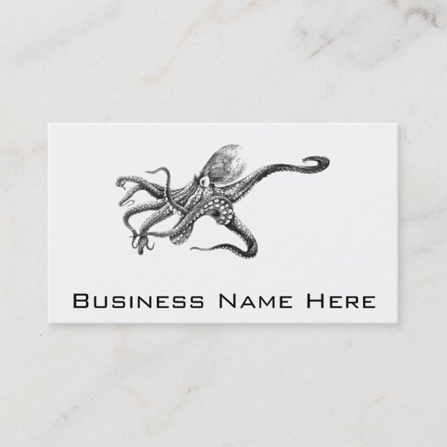 Black and White Octopus Illustration Business Card (Front)