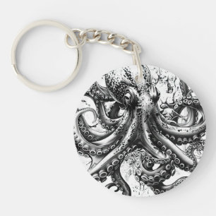 Black and white octopus resembles century squid key ring
