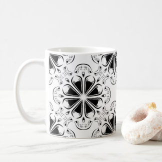Black and White Octoskull in Geometric Pattern Coffee Mug