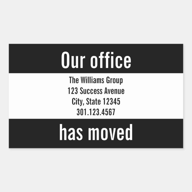 Black and White Office Moving Announcement Sticker (Front)