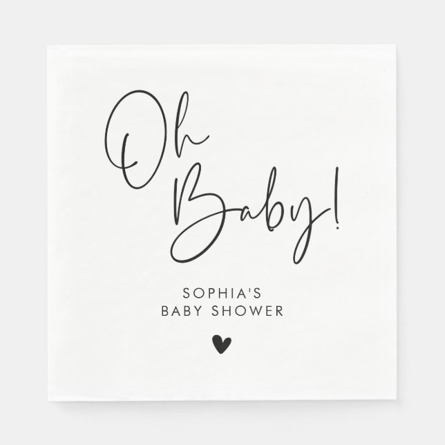 Black and White Oh Baby Modern Boho Baby Shower Napkin (Front)