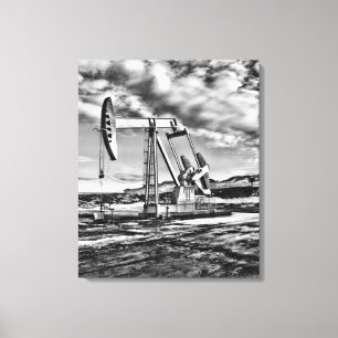Black and White Oil Well Pumping (Pumpjack) Unit Canvas Print