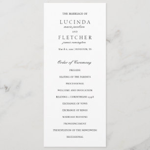 Black and White Old Money Elegant Wedding Programme