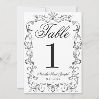 Black And White Old Money Wedding Table Number