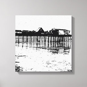 Black and White Old Orchard Beach Drawing Canvas Print