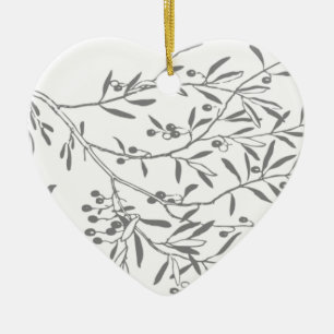 Black and White Olive Branches Ceramic Tree Decoration