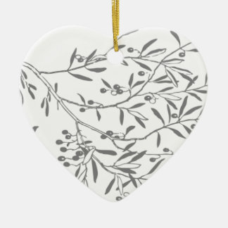 Black and White Olive Branches Ceramic Tree Decoration