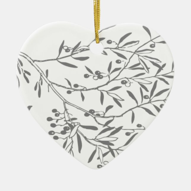 Black and White Olive Branches Ceramic Tree Decoration (Front)