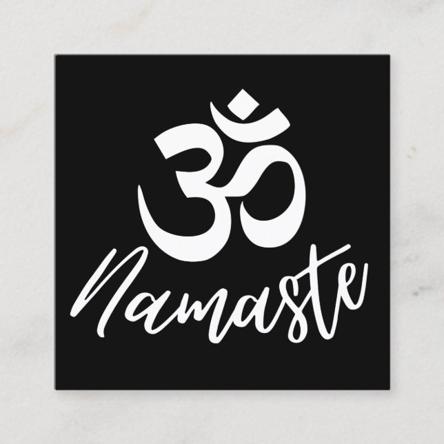 Black and White Om (Aum) HIndu Meditation Symbol Square Business Card (Front)