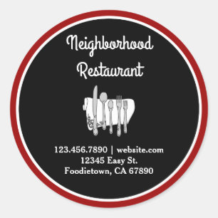 Black and White on Red Custom Restaurant Stickers