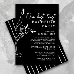 Black and White One Last Toast Martini Bachelor Invitation
