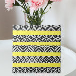 Black And White Op Art Patterned Stripes on Yellow Tile<br><div class="desc">Trendy and unique decorative tile design featuring horizontal black and white op art patterned stripes on a fully customisable yellow background.</div>