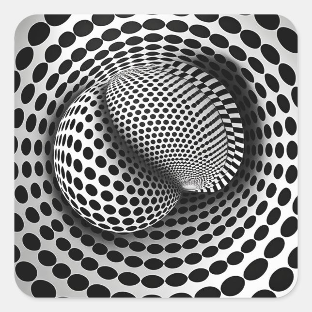 Black And White Op-Art Square Sticker (Front)