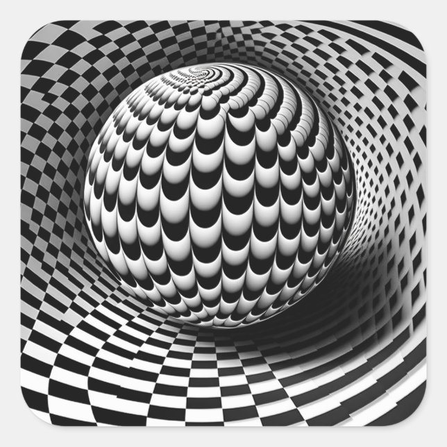 Black And White Op-Art Square Sticker (Front)