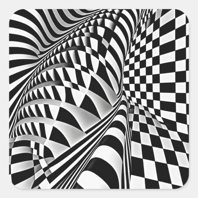 Black And White Op-Art Square Sticker (Front)
