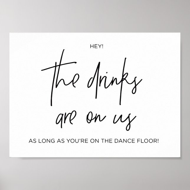 Black and White Open Bar Modern Wedding Sign (Front)