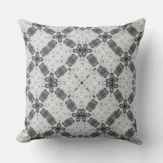 Black and white , openwork , geometric , lace patt cushion (Front)