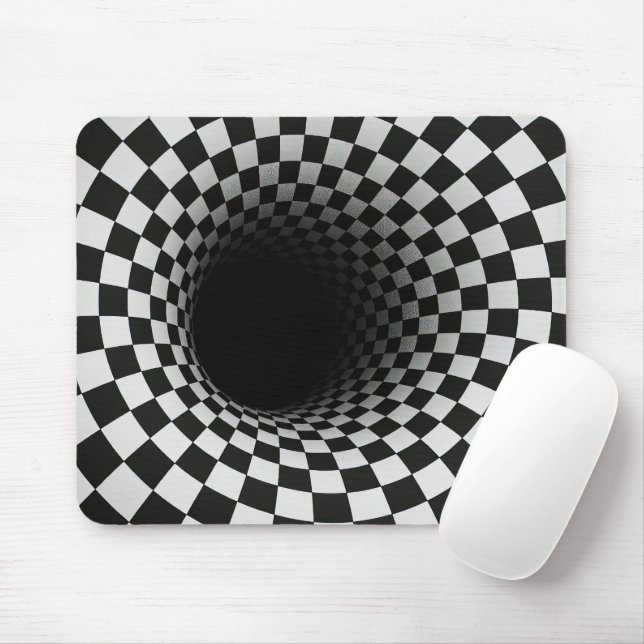 Black and White Optical Illusion Hole Mouse Mat (With Mouse)