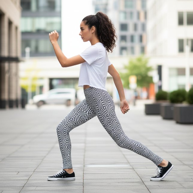 Black and White Optical Illusion Mosaic Pattern Leggings (Creator Uploaded)