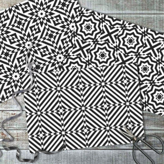 Black and White Optical Illusion Mosaic Patterns Wrapping Paper Sheet