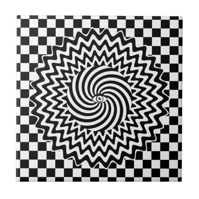 Black and White Optical Illusion psychedelic  Tile (Front)