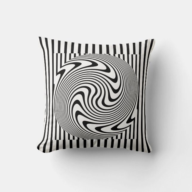Black and White Optical Illusion Throw Pillow. Cushion (Front)