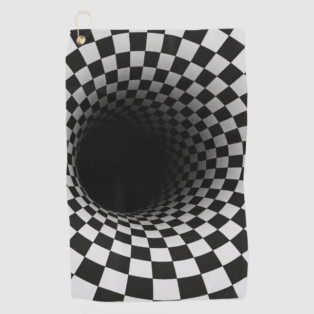 Black and White Optical Illusion Tunnel Golf Towel (Front)