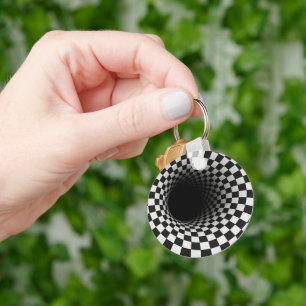 Black and White Optical Illusion Tunnel Key Ring