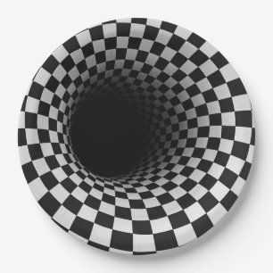 Black and White Optical Illusion Tunnel Paper Plate
