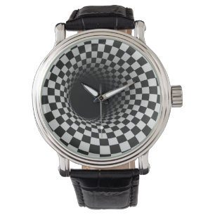 Black and White Optical Illusion Tunnel Watch