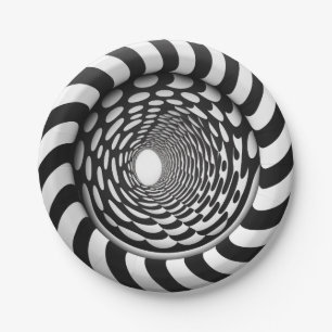 Black and White Optical Spiral Illusion Paper Plate