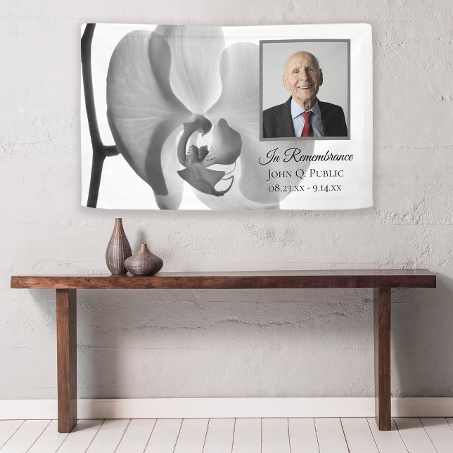 Black and White Orchid Celebration of Life Funeral Banner (Creator Uploaded)