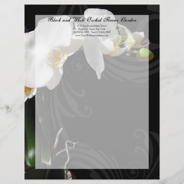 Black and White Orchid Swirl Letterhead Template (Front)