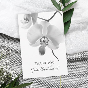 Black and White Orchid Wedding Flat Thank You Note Card