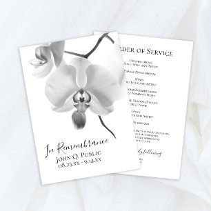 Black and White Orchids on Stem Funeral Service Programme